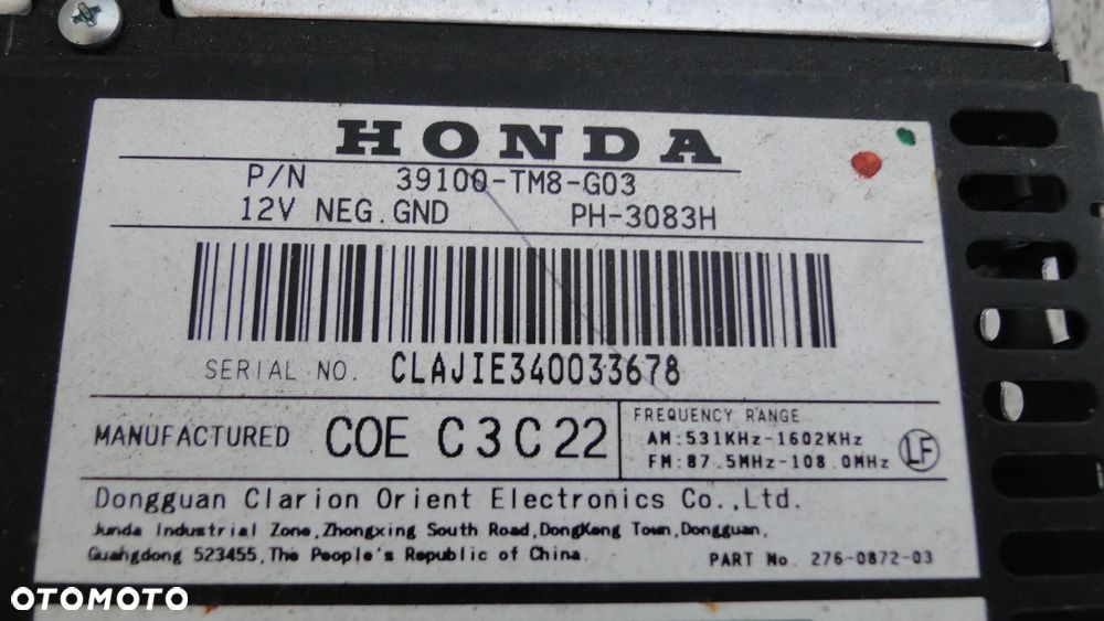 HONDA INSIGHT II 2 RADIO RADIOODTWARACZ CD MP3 EUROPA - 4