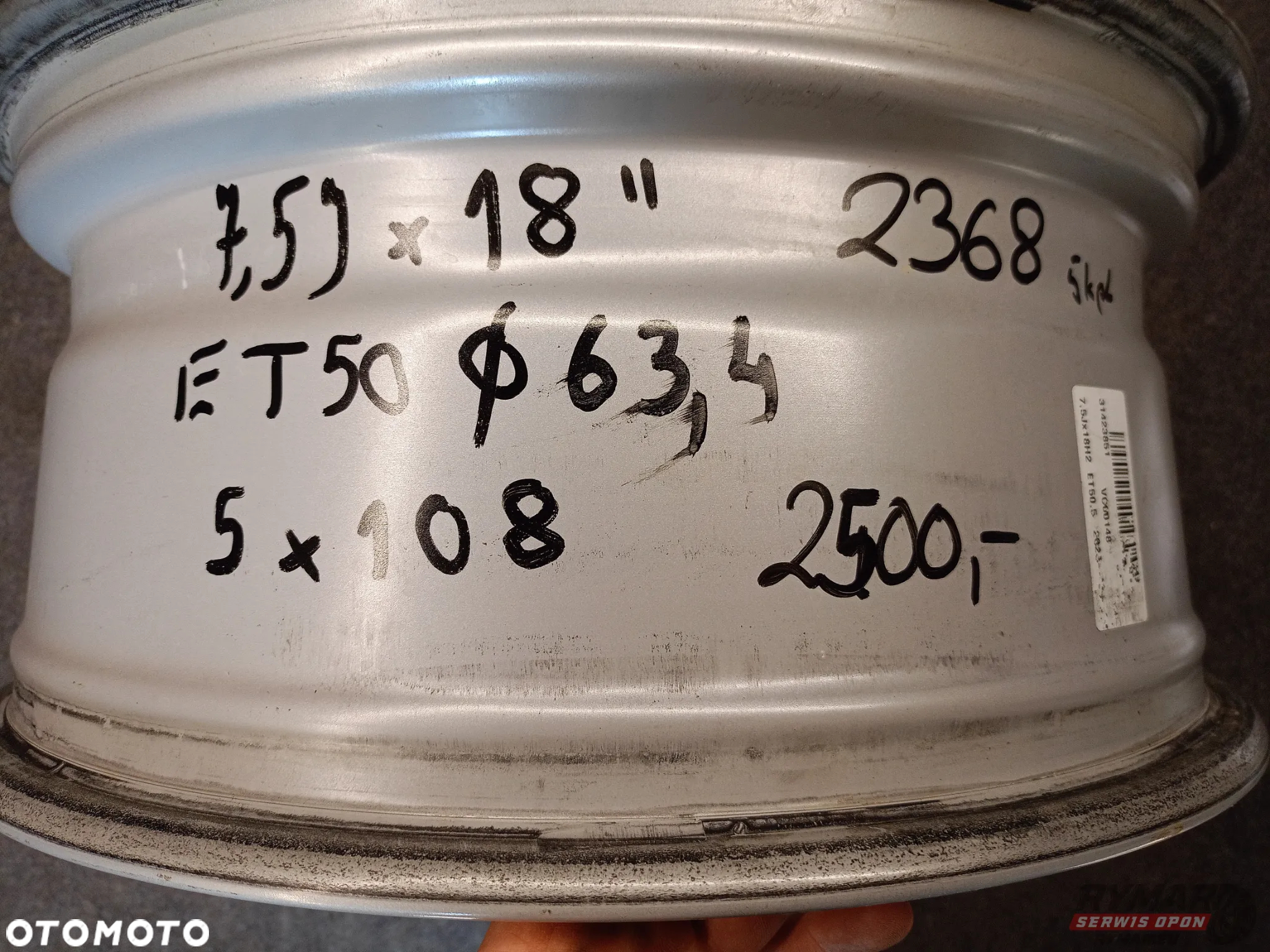 ŚLĄSK 7.5X18" 5X108 ET50,5 ORYGINAŁ VOLVO XC60 XC70 V60 KOMPLET - 4