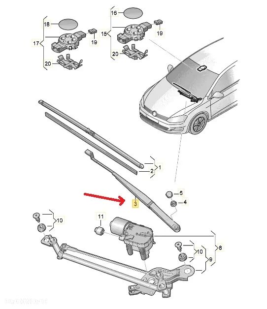 Ramię wycieraczki przód lewa strona VW GOLF - 4