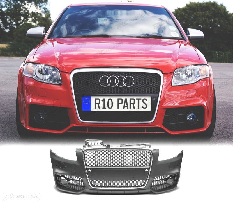 PARÁ-CHOQUES FRONTAL AUDI A4 04-07 LOOK RS4 GRELHA PRETA CROMADA PDC SRA - 1