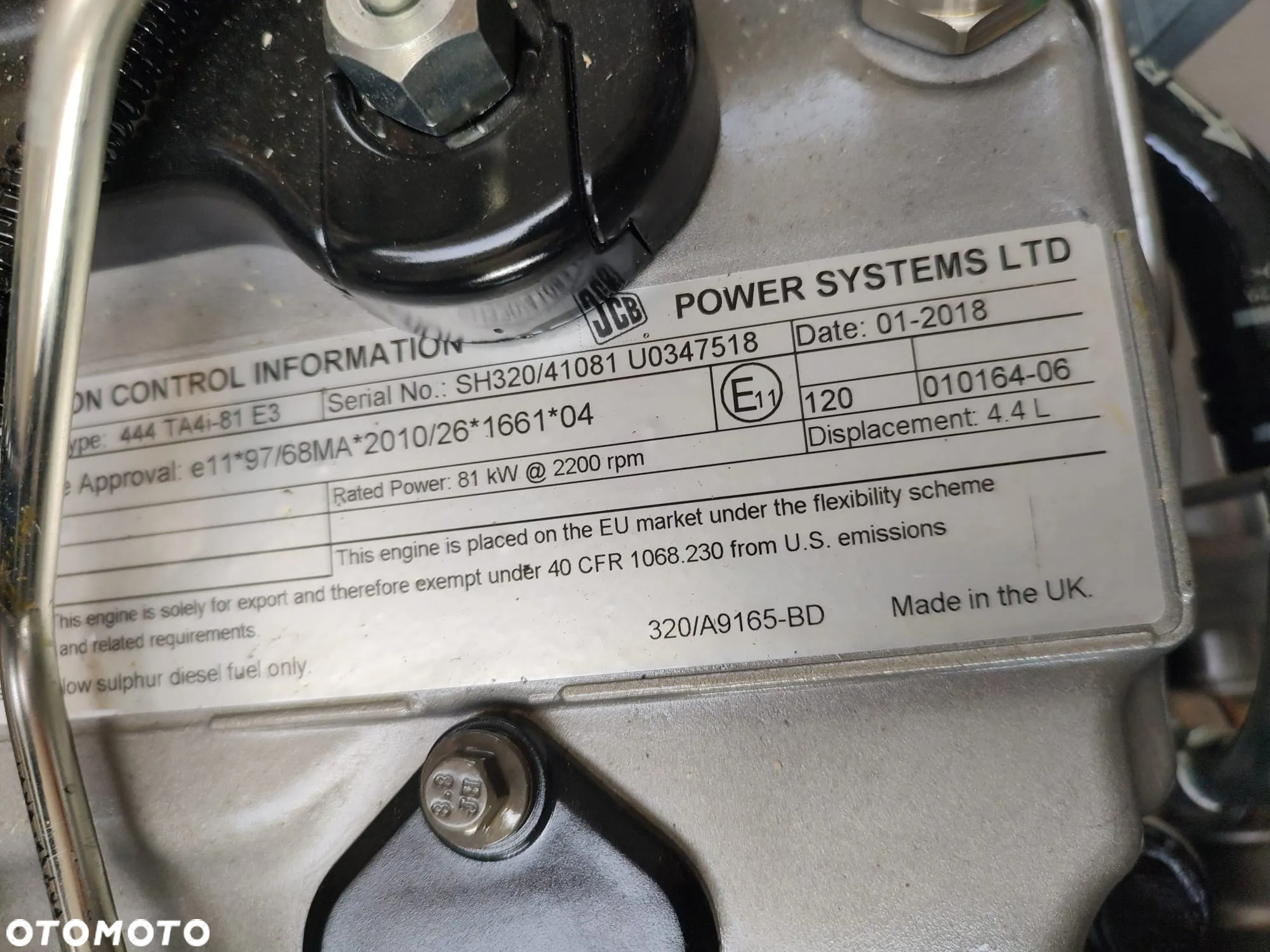 Kompletny Nowy Silnik JCB JS 130 Koparka JCB Silnik 444 Maszyna 81KW 4.4 L 320/41081 - 4