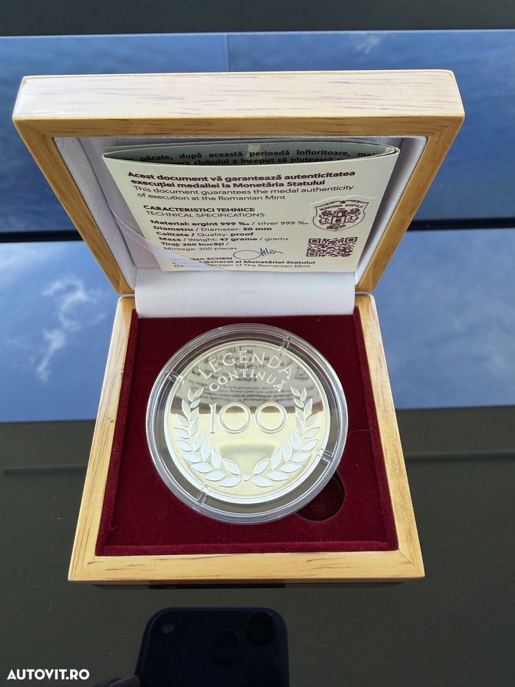 Medalie Lingou Moneda Aniversare Rapid Bucuresti-100 Ani 47 Grame 999% Ag Argint - 2