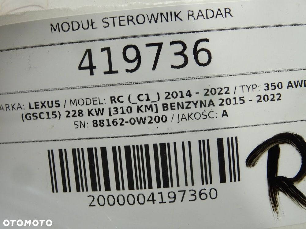 MODUŁ STEROWNIK RADAR  LEXUS RC (_C1_) 2014 - 2022 350 AWD (GSC15) 228 kW [310 KM] benzyna 2015 - - 5