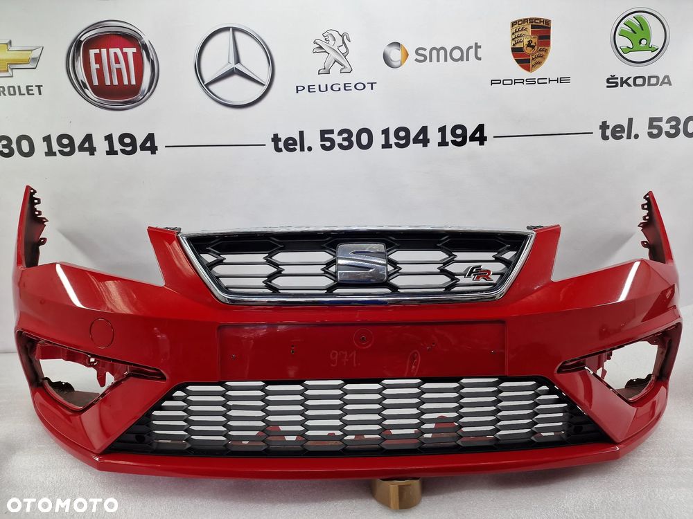 SEAT LEON 3 III 5F0 LIFT FR 16- KOMPLETNY ZDERZAK PRZEDNI PRZÓD + GRILL + KRATKA ŚRODKOWA , ŁADNY , KOLOR CZERWONY , NR 5F0807221AB / 5F0807221AJ , NR AUKCJI NZ971