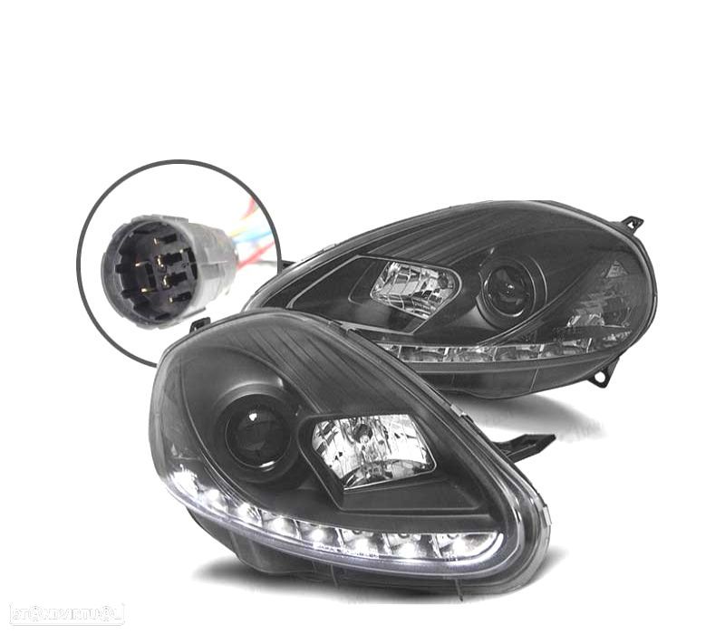 FARÓIS FIAT GRANDE PUNTO 08-09 LUZ DIURNA PRETA - 1