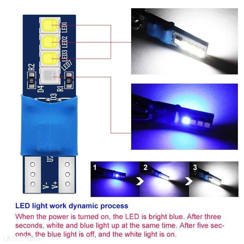 Becuri led T10 W5W Dual color ( albastru si alb ) 12V  set de 2 bucati - 1