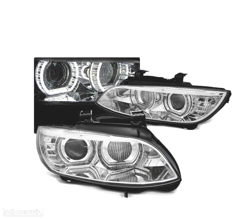 FARÓIS BMW E92 E93 06-10 ANGEL EYES LED 3D XENON CROMADO - 1