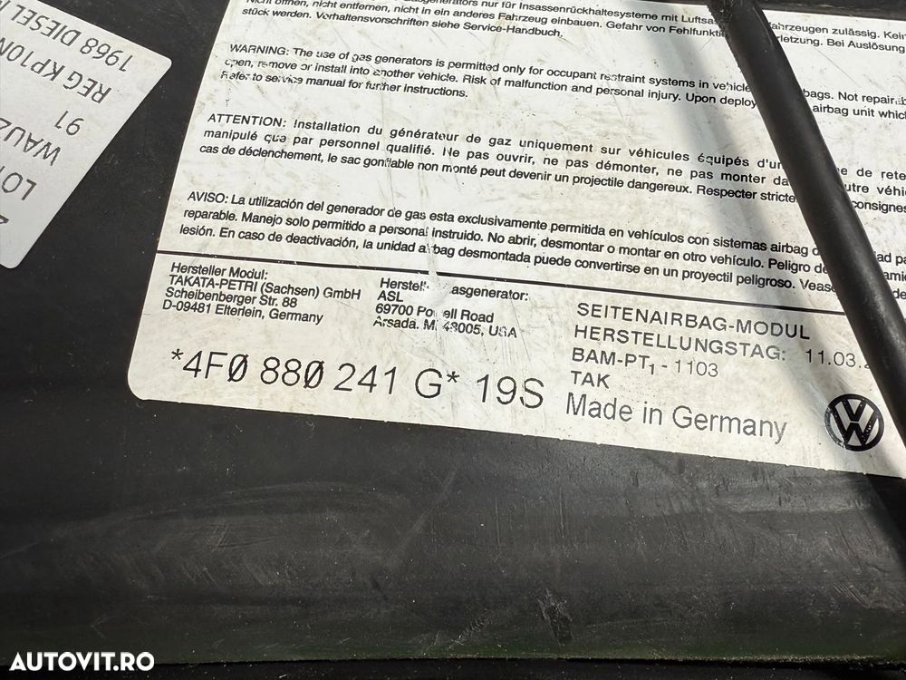 AIRBAG SCAUN STANGA ( 3 BUC.) AUDI A6 C6 / S6 C6 / RS6 C6 / Q7 4L COD OEM 4F0880241G - 6