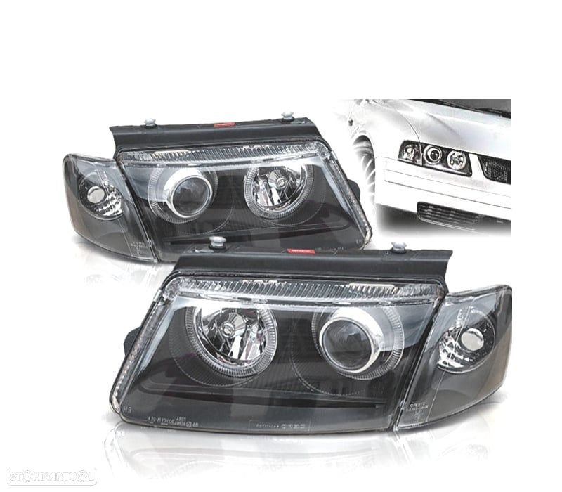 CONJUNTO DE FARÓIS PARA VOLKSWAGEN VW PASSAT 3B 96-00 ANGEL EYES PRETOS - 1