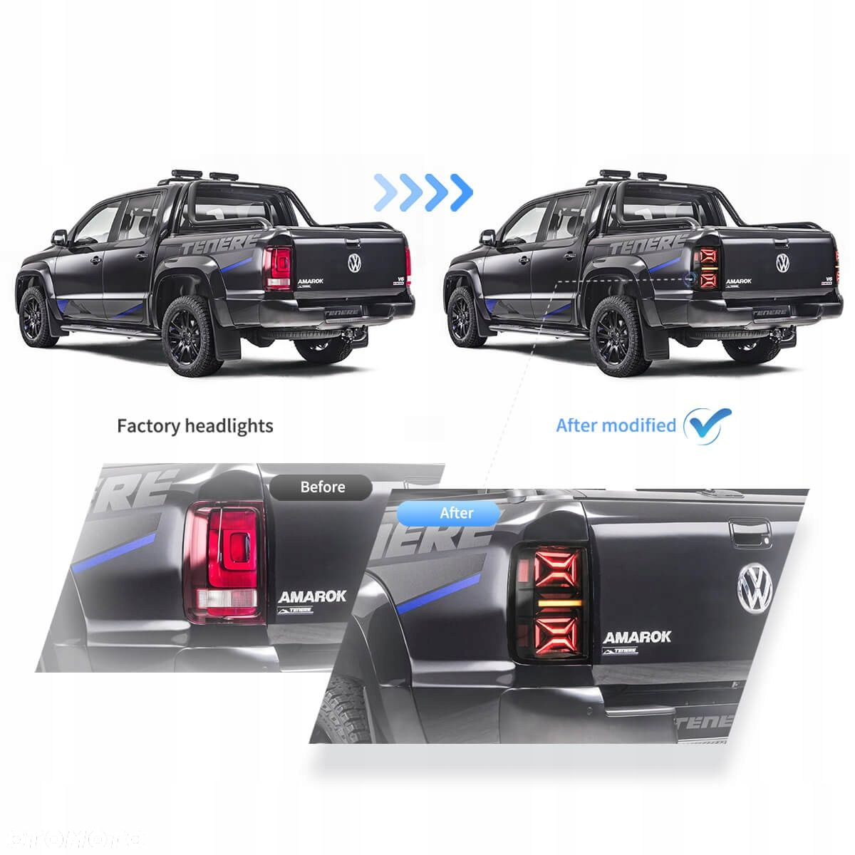 Lampy tyl ne kpl Vland Full Led Neon Diody Tuning VW Amarok 2h 2h1 2010-23 - 9