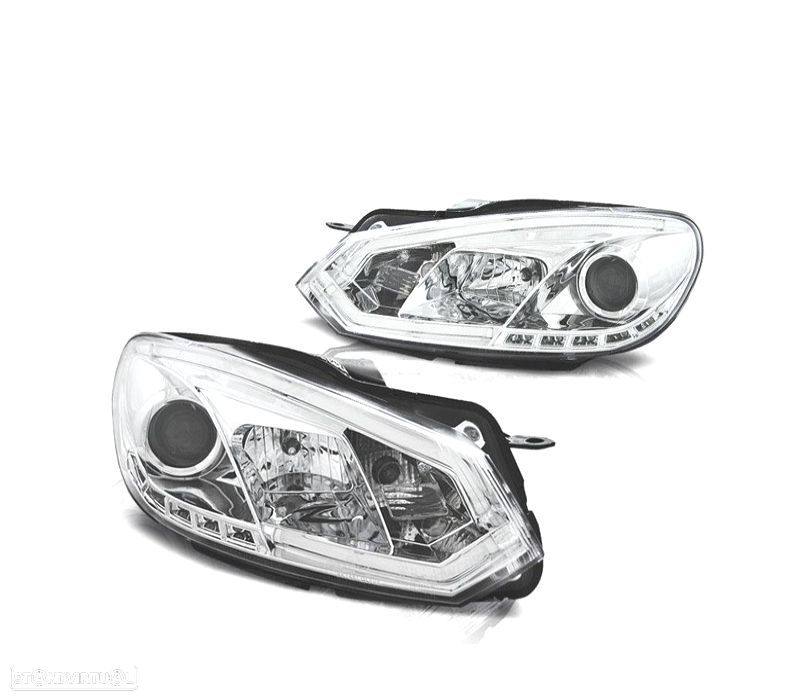 FAROIS FRONTAIS VOLKSWAGEN VW GOLF 6 08-12 TUBE LIGHT FUNDO CROMADO - 1