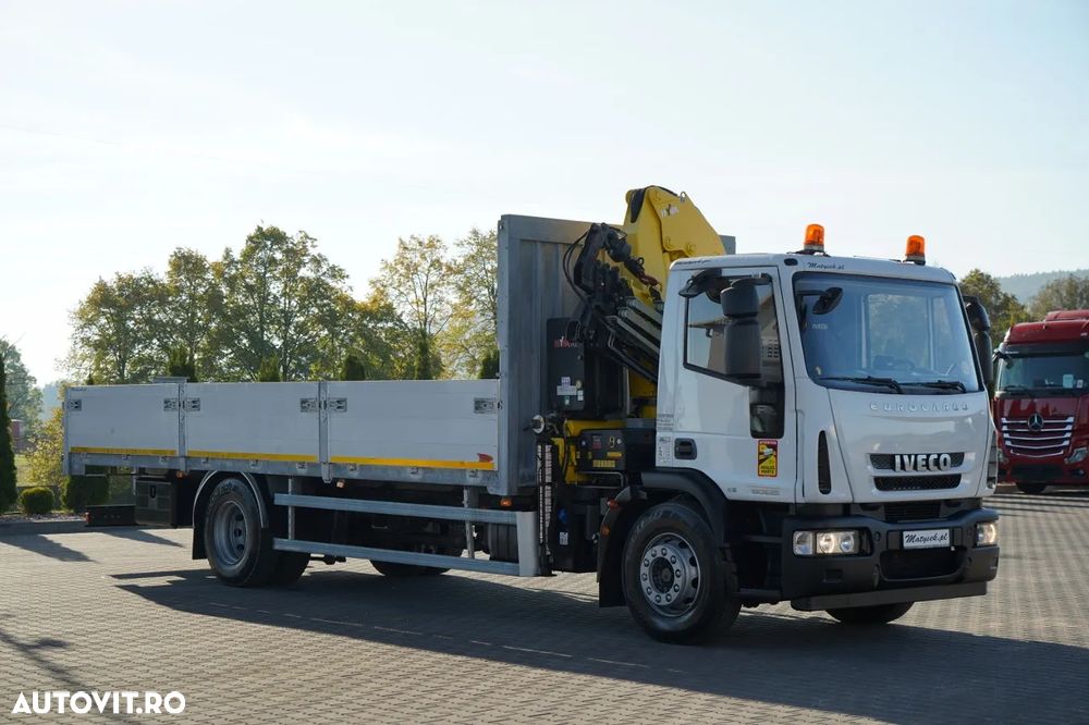 Iveco EUROCARGO 180E25 / PLATFORMĂ CU OBOARE RABATABILE - 7,3 M / MACARAUA HYVA HB 150 / CAPACITATE MAX. DE RIDICARE: 5.200 KG / ROTATOR / TELECOMANDĂ / CUTIE DE VITEZE AUTOMATĂ / EURO 6 - 14
