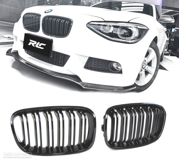 GRELHAS FRONTAIS DUPLAS PARA BMW F20 PRE-LCI 11-15 PRETO BRILHANTE