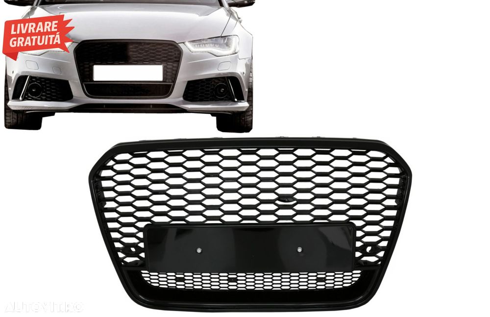 Grila Bara Fata Audi A6 C7 4G Pre-Facelift (2011-2014) RS6 Design Negru Lucios- livrare gratuita - 6
