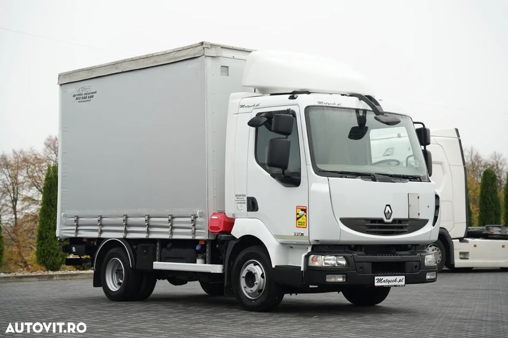 Renault MIDLUM 220 DXI / CAROSERIE CU PRELATĂ - 3,7 M / CAMION RIGID / PLATFORMĂ HIDRAULICĂ MBB - 750 KG / CUTIE DE VITEZE AUTOMATĂ / PODEA DIN OȚEL / - 8