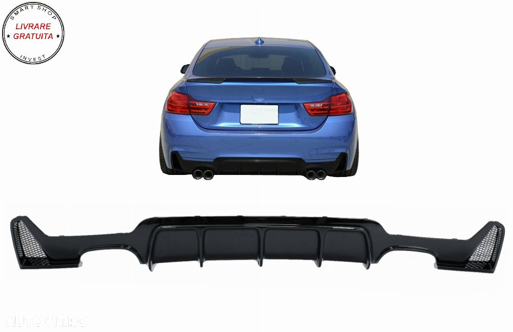 Difuzor Bara Spate Evacuare Dubla BMW Seria 4 F32 F33 F36 (2013-2019) Negru Lucios- livrare gratuita - 11