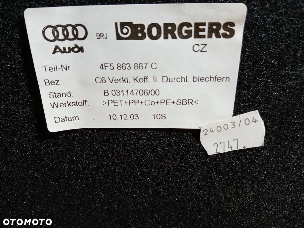 Boczek tapicerka bagażnika lewy tył Audi A6 C6 Sedan 4F5863887C - 5