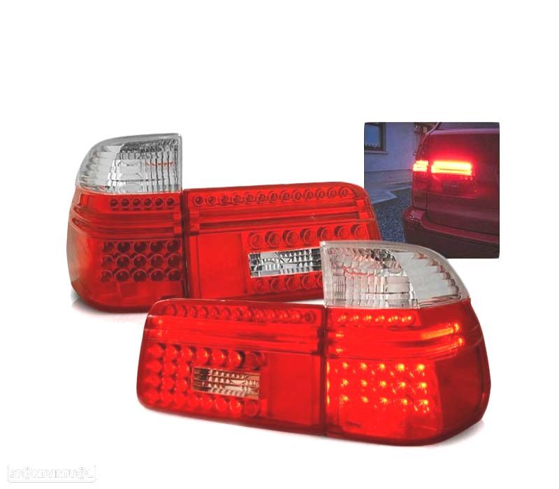 FAROLINS TRASEIROS LED BMW E39 TOURING 97-00 VERMELHO BRANCO - 1