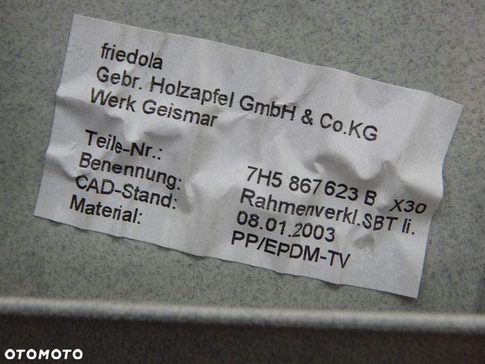 vw t5 multivan listwa ramka osłona drzwi przesuwnych okna lewa 7h5867623b - 6