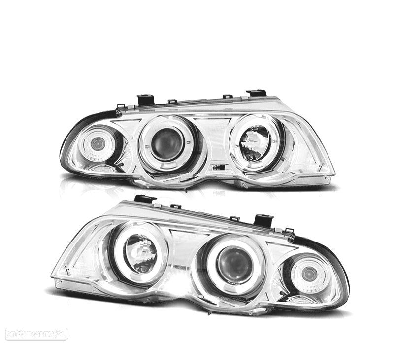 FARÓIS BMW E46 98-01 ANGEL EYES CCFL FUNDO CROMADO H1 H1 - 1