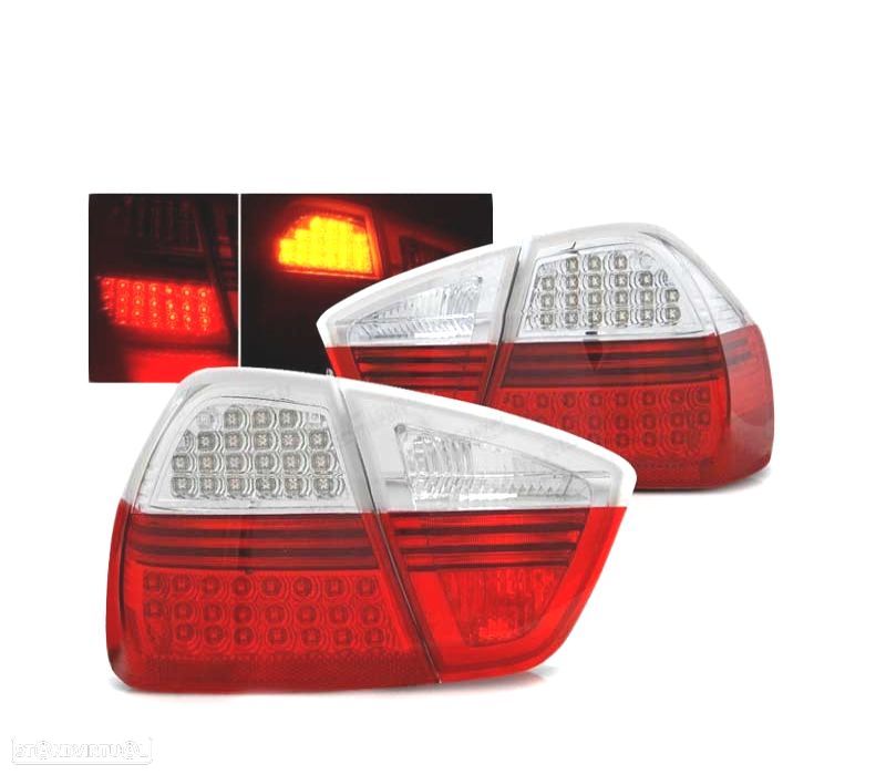 FAROLINS TRASEIROS LED BMW E90 05-08 LED VERMELHO BRANCO - 1