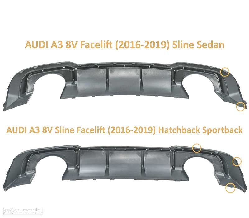DIFUSOR TRASEIRO AUDI A3 RS3 8V 16-20 + PONTEIRAS ESCAPE - 6