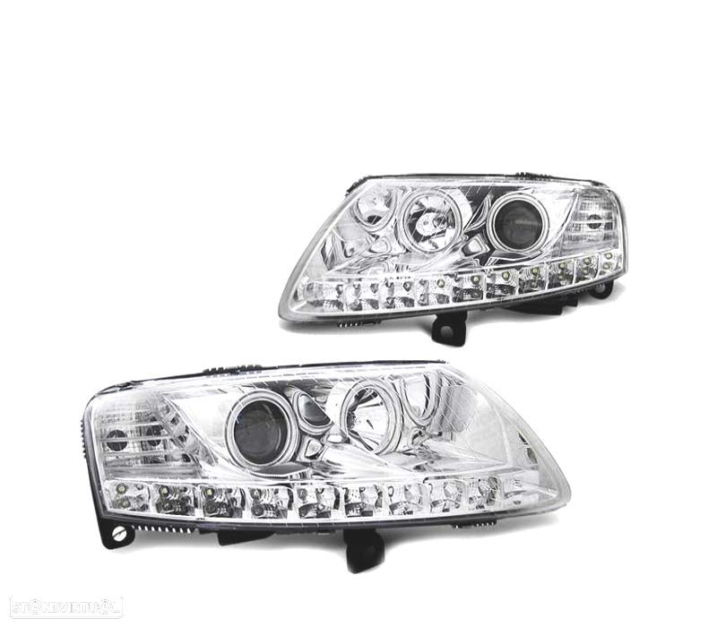FARÓIS ANGEL EYES LED PARA AUDI A6 C6 04-08 CROMADO - 2