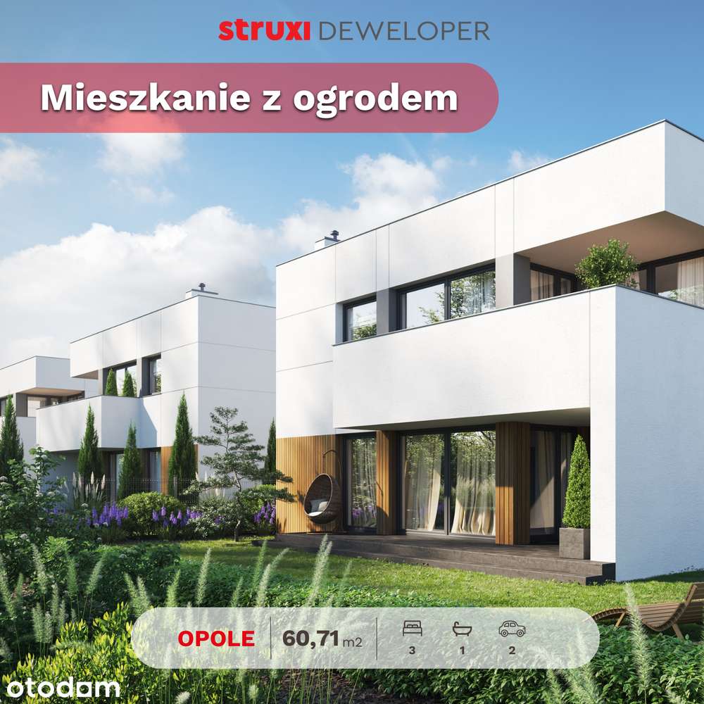 61m2 z ogrodem 119m2 i 2 m. parkingowe - bezpieczne osiedle w Opolu