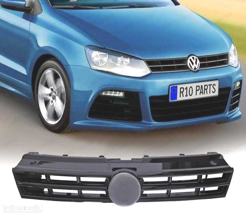 GRELHA FRONTAL VOLKSWAGEN VW POLO 09-14 LOOK R20 PRETO BRILHANTE - 1