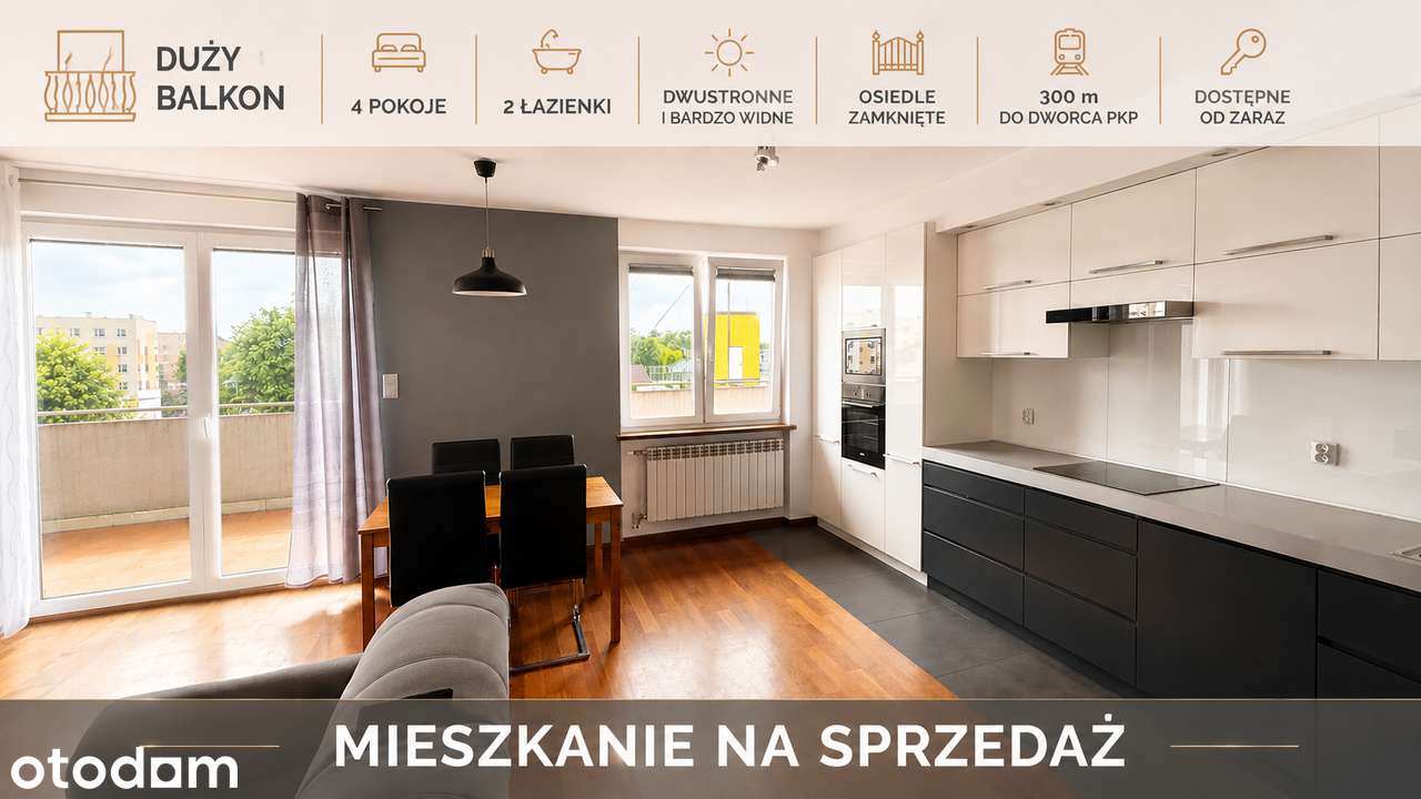 Mieszkanie na sprzedaż / 4 pokoje / 300m do PKP / duży balkon
