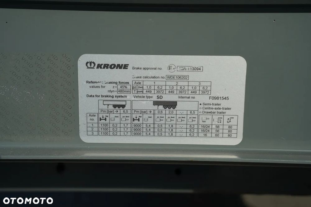 Krone FIRANKA / STANDARD / OŚ PODNOSZONA / DACH PODNOSZONY / PALECIARA / - 30