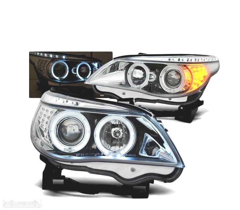 FARÓIS ANGEL EYES LED BMW E60 E61 03-07 CHROME CROMADO - 1