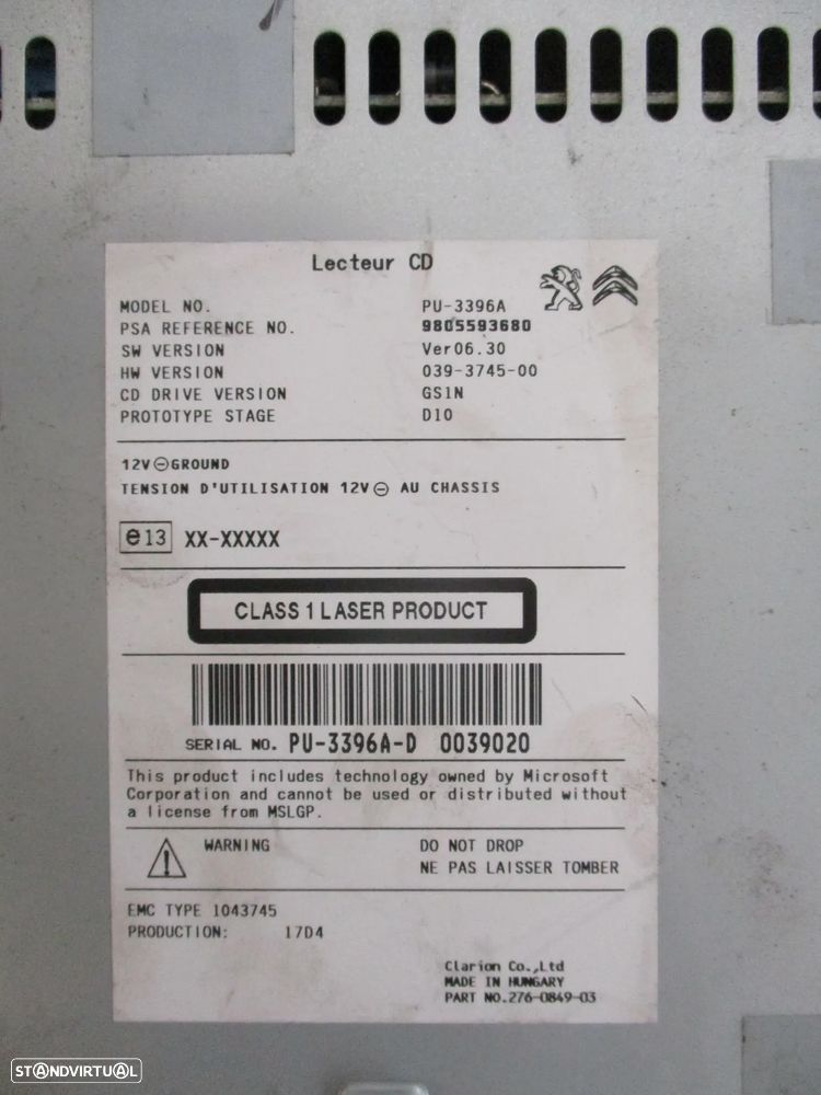 Radio Leitor CD Peugeot Citroen - 4