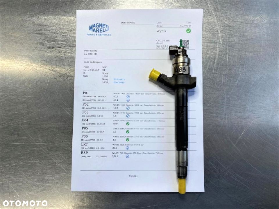 WTRYSKIWACZ TEST 2.2 TDCI HDI 6C1Q 9K546 BB REGENERACJA  WTRYSK JAK NOWY WYDRUK IMA PEUGEOT JUMPER BOXER DUCATO TRANSIT - 1