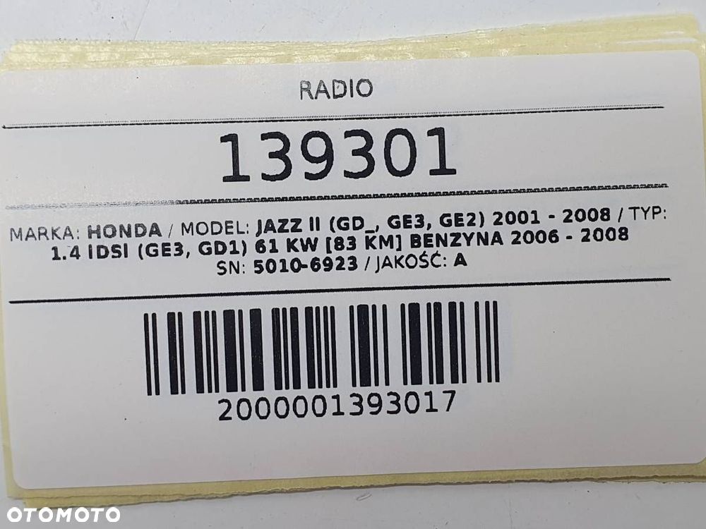 RADIO ODTWARZACZ CD HONDA JAZZ II 5010-6923 EUROPA - 8