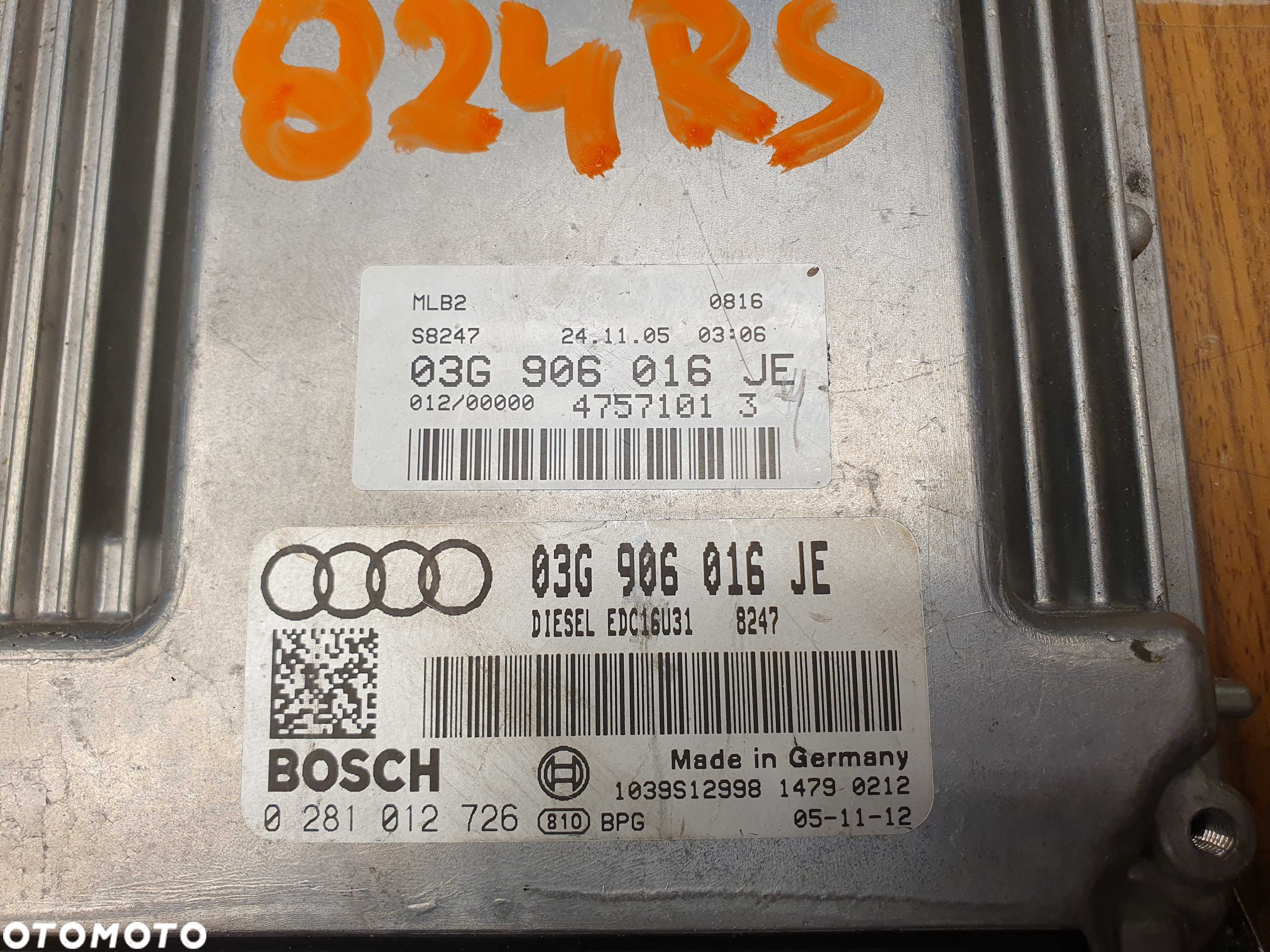 Komputer 03G906016JE 0281012726 Moduł Sterownik Silnika Silnik 2.0 TDI Diesel Audi A4 B7 VW - 2