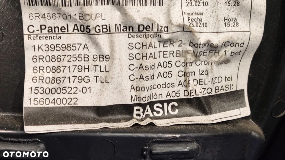 BOCZEK DRZWI TAPICERKA LEWY PRAWY PRZÓD KLAMKA WEWNĘTRZNA PANEL PRZEŁĄCZNIK SZYB VW POLO V 6R 5 DRZWI EUROPA - 8