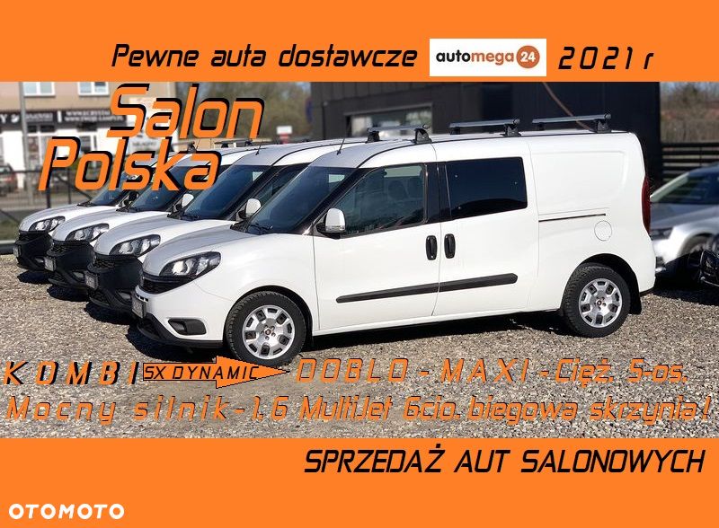 Fiat DOBLO MAXI SX DYNAMIC+ KOMBI VAM MINIBUS WZMOCNIONY 5cio osobowy N1 Homologacja cięż. HAK wpinany, Bagażnik dachowy, Alarm, Parktroniki, Halogeny, Podgrzewane fotele, Koła 16' MOCNY SILNIK 1.6 MultiJet, Emisja spalin Euro6, Skrzynia biegów 6cio stopniowa! - 1
