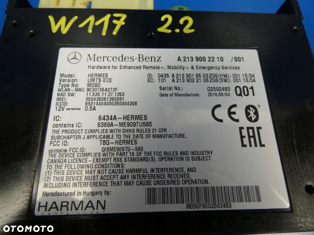 MERCEDES W117 CLA W176 MODUŁ STEROWNIK TELMATIC - 2