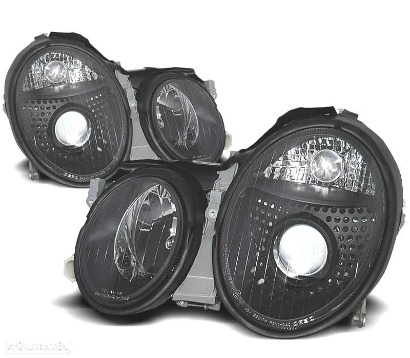 FARÓIS FRONTAIS MERCEDES CLASSE CLK W208 98-02 LUPA FUNDO NEGRO - 1