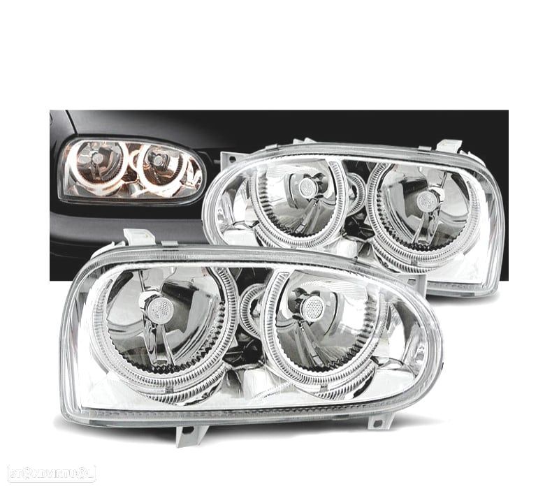 FARÓIS VOLKSWAGEN VW GOLF MK3 91-97 OLHOS DE ANJO FUNDO CROMADO H7 H7 - 1