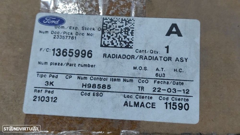 RADIADOR DE ÁGUA FORD TRANSIT CONNECT (TC7) FURG. - 6