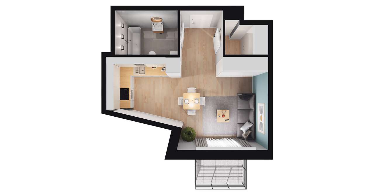 1-pokojowe mieszkanie 32m2 + balkon Bezpośrednio - Pełny obrazek: 2/9