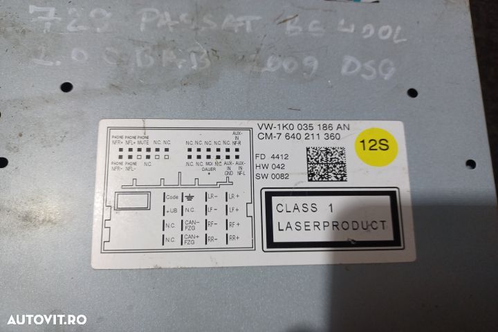 Radio cd 1K0035186AN Volkswagen VW Passat B6 [2005 - 2010] wagon 5-us - 4