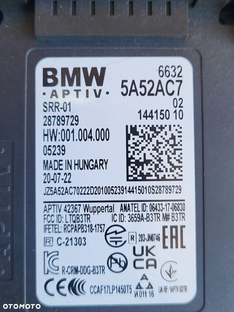 Bmw g20 g26 g01 g05 czujnik asystenta zmiany pasa ruchu 5A52AC7 - 2