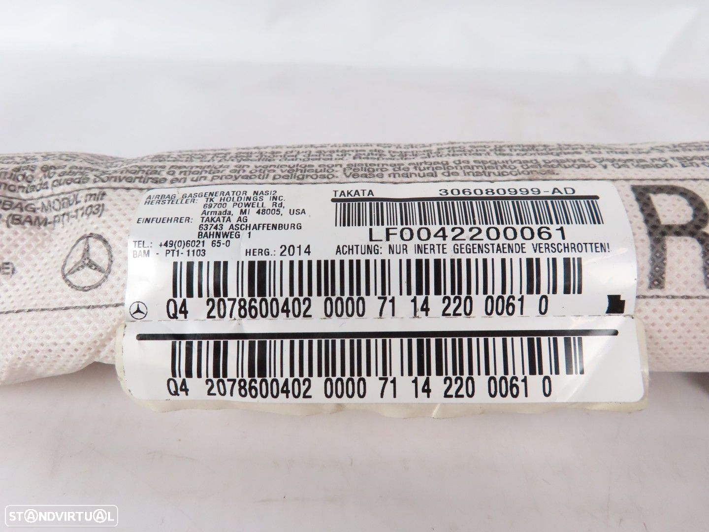 Airbag banco desportivo Direito/Frente Seminovo/ Original MERCEDES-BENZ E-CLASS... - 3