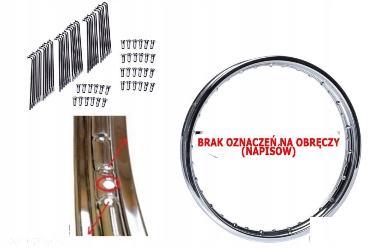 FELGA SZPRYCHY CHROMOWANE WSK DO WSKI 125 175 BEZ GRAWERU DELUX KOMPLET - 1
