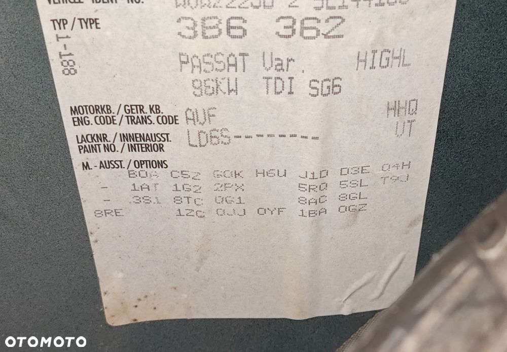 CZĘŚCI Volkswagen Passat B5 Kombi LIFT 2005 1.9TDI 130KM AVF LD6S - 1
