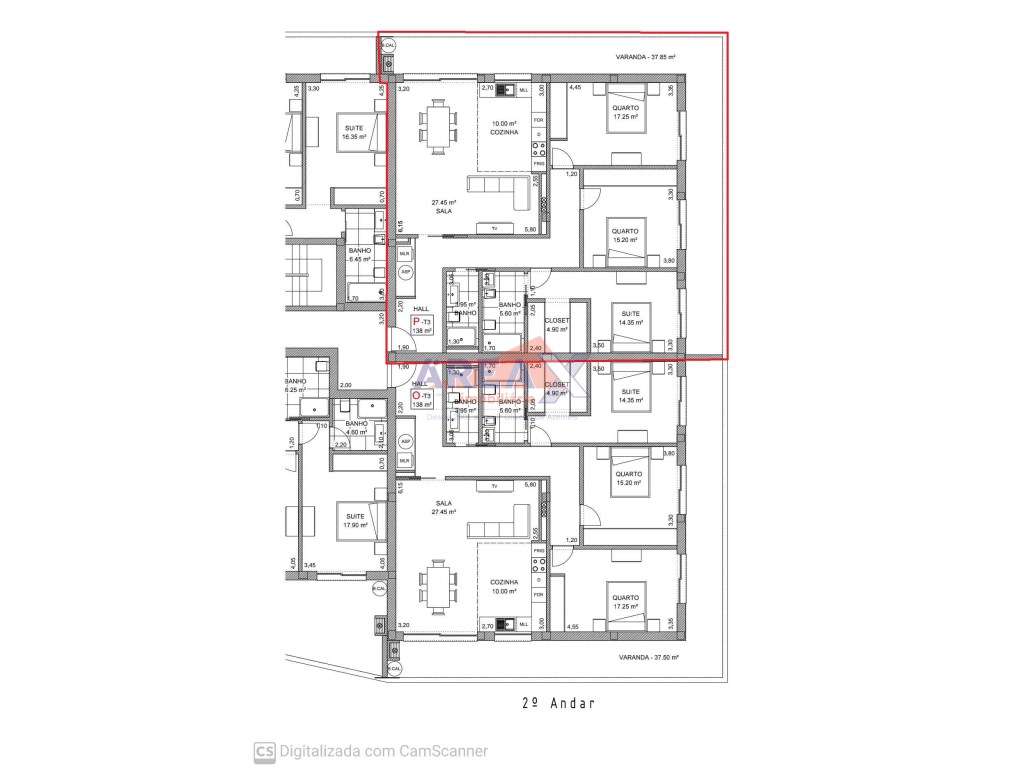 FRAÇÃO P - T3 - 2º andar - varanda com 37,85m2 - lugar de garagem c... - Grande imagem: 3/17