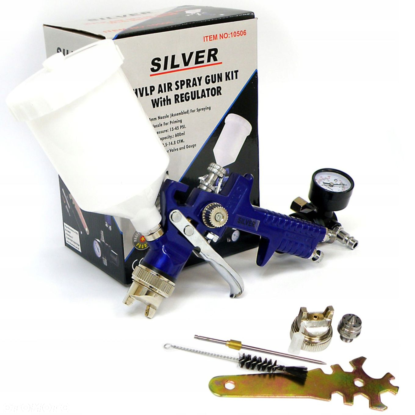PISTOLET LAKIERNICZY HVLP 600ML FIRMY SILVER DYSZE 1.4  1.7MM REDUKTOR - 7